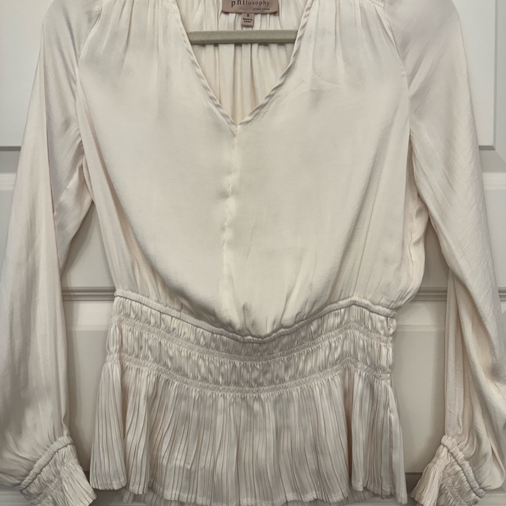 Philosophy Cream Long Sleeve Elegant  Silky Blouse